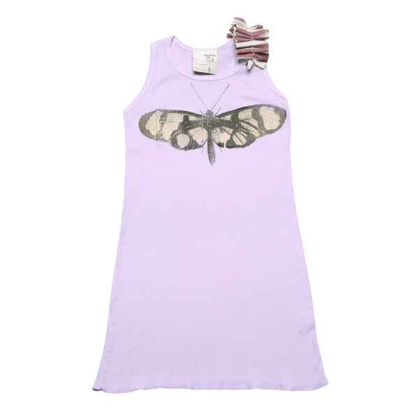 Rib tank dress with ruffle- Butterfly print