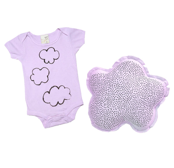 Infant gift combo- Small cloud pillow and organic infant one piece
